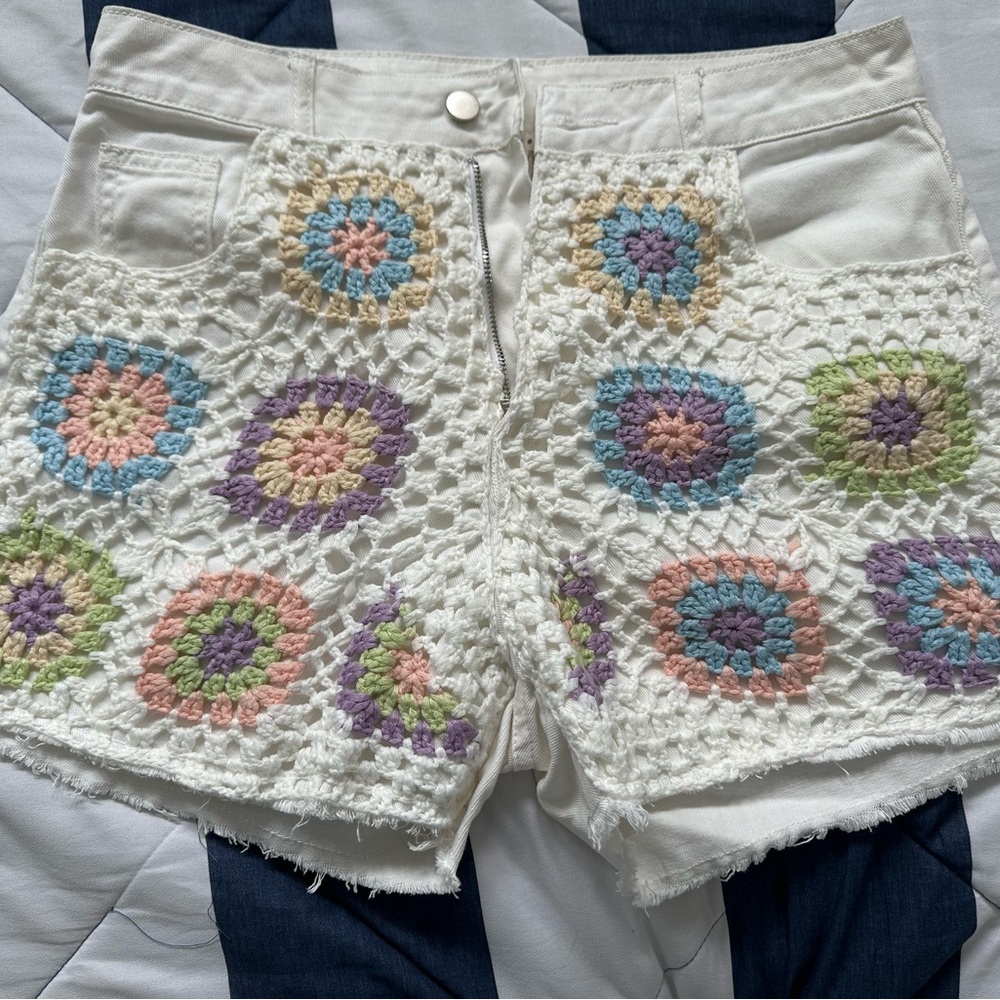 Vici White Crochet Jean Shorts